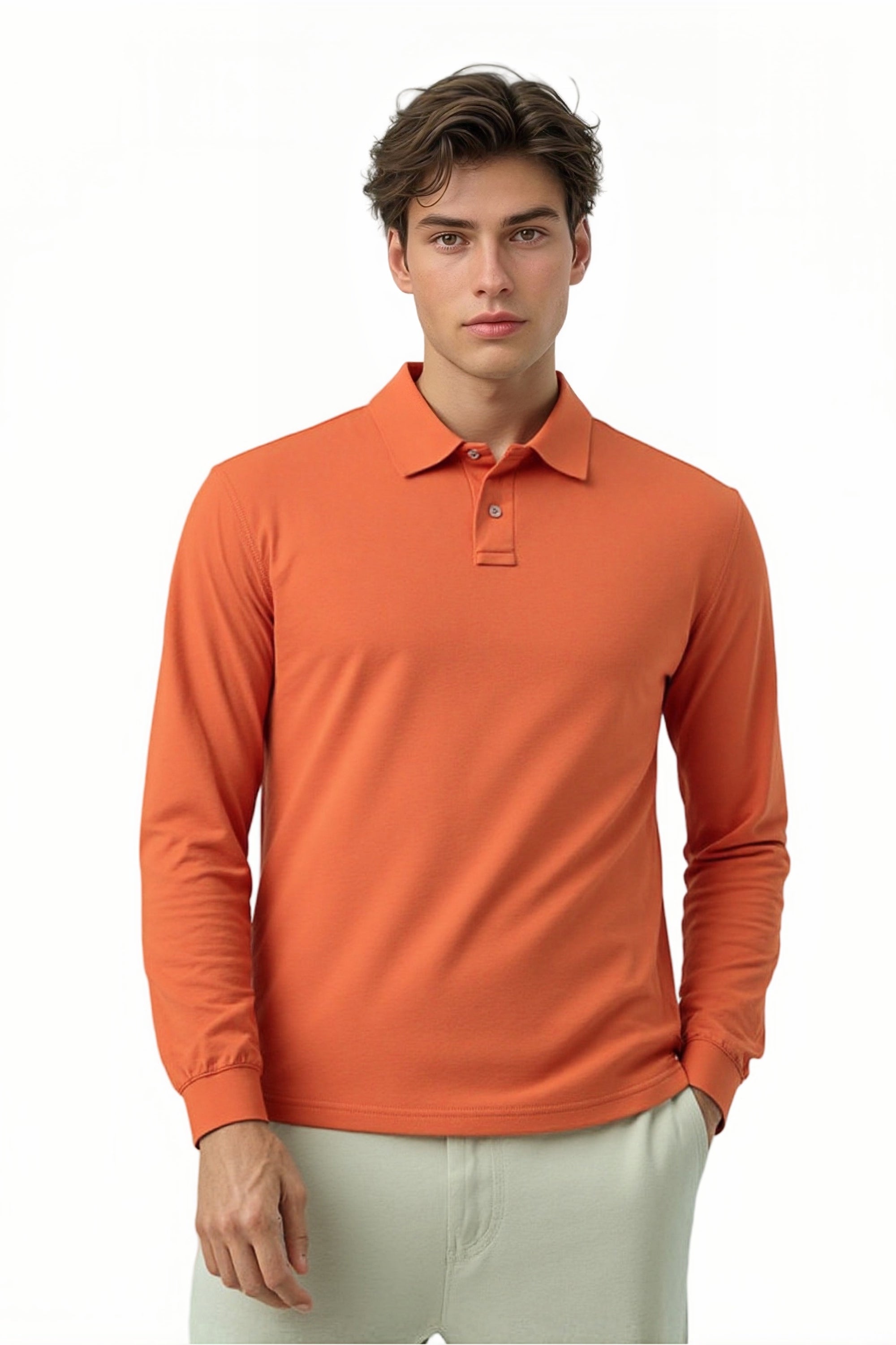 Mens Cotton Pique Polo Shirt Long Sleeve Casual Lightweight Cotton Top S-2XL