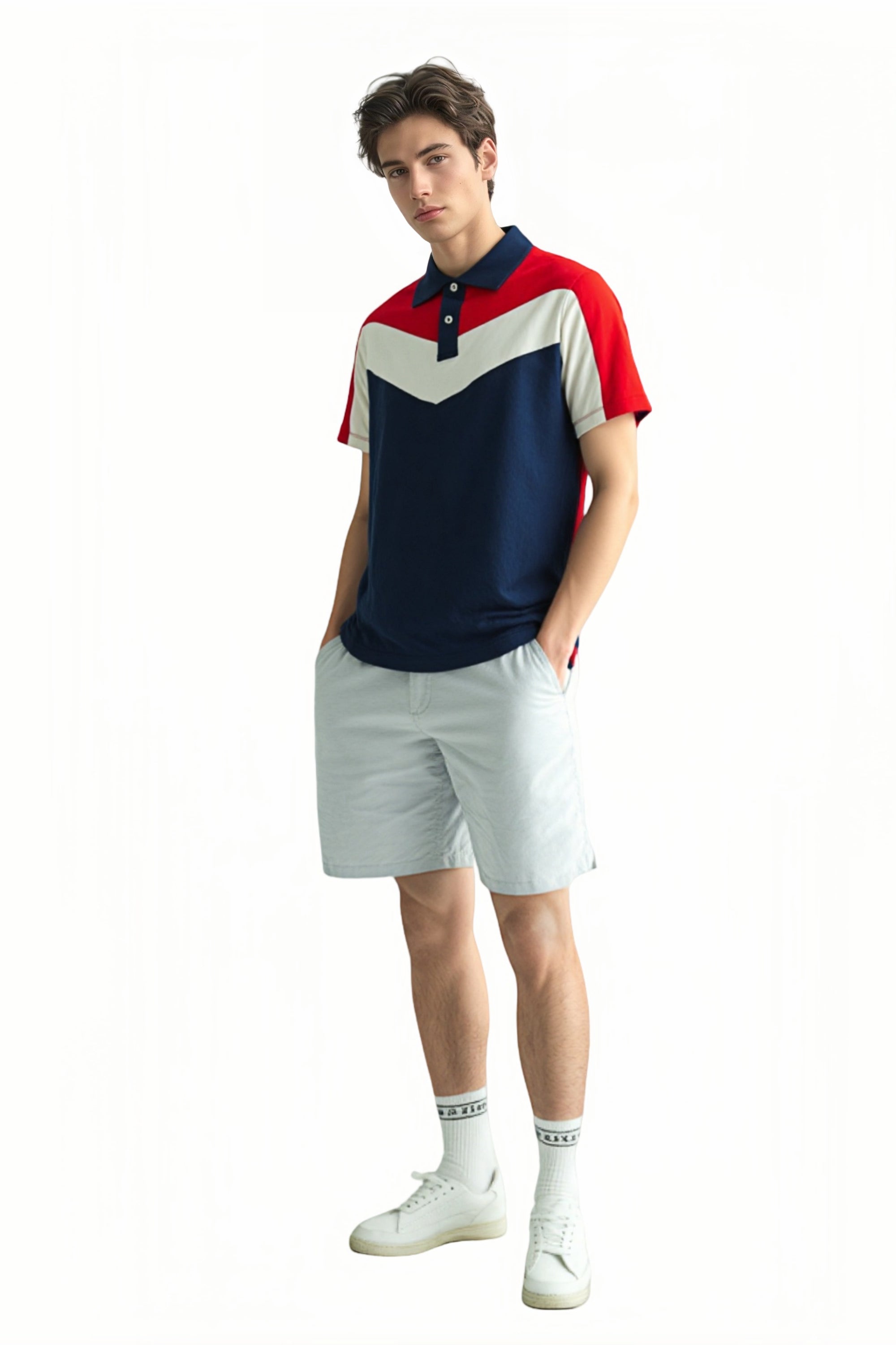 Mens Contrast Collar Polo Shirt Cotton Short Sleeve Classic Fit Casual Pique Top