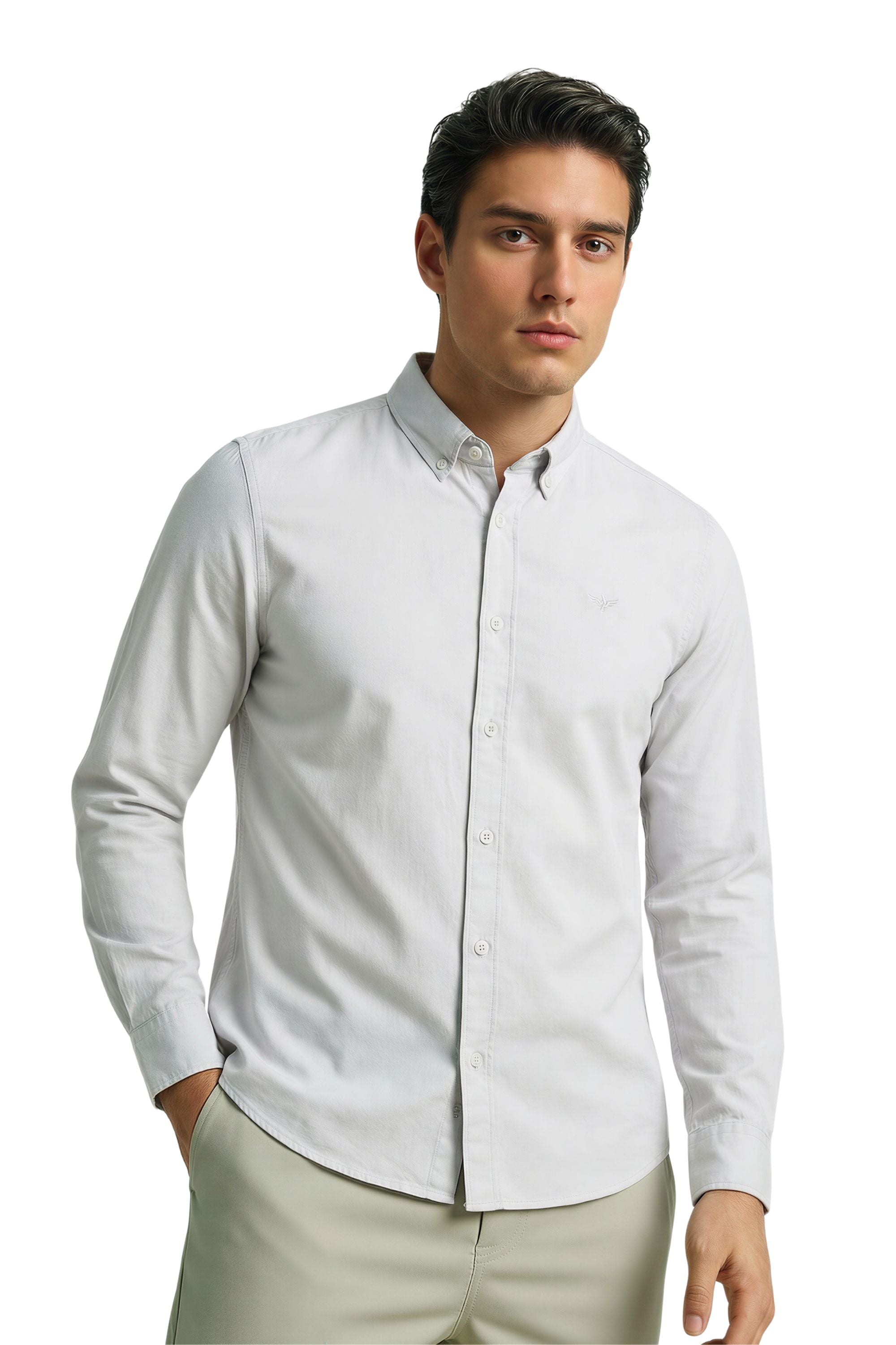 Mens Cotton Shirt Long Sleeve Button Down Collar Regular Fit Smart Casual Top