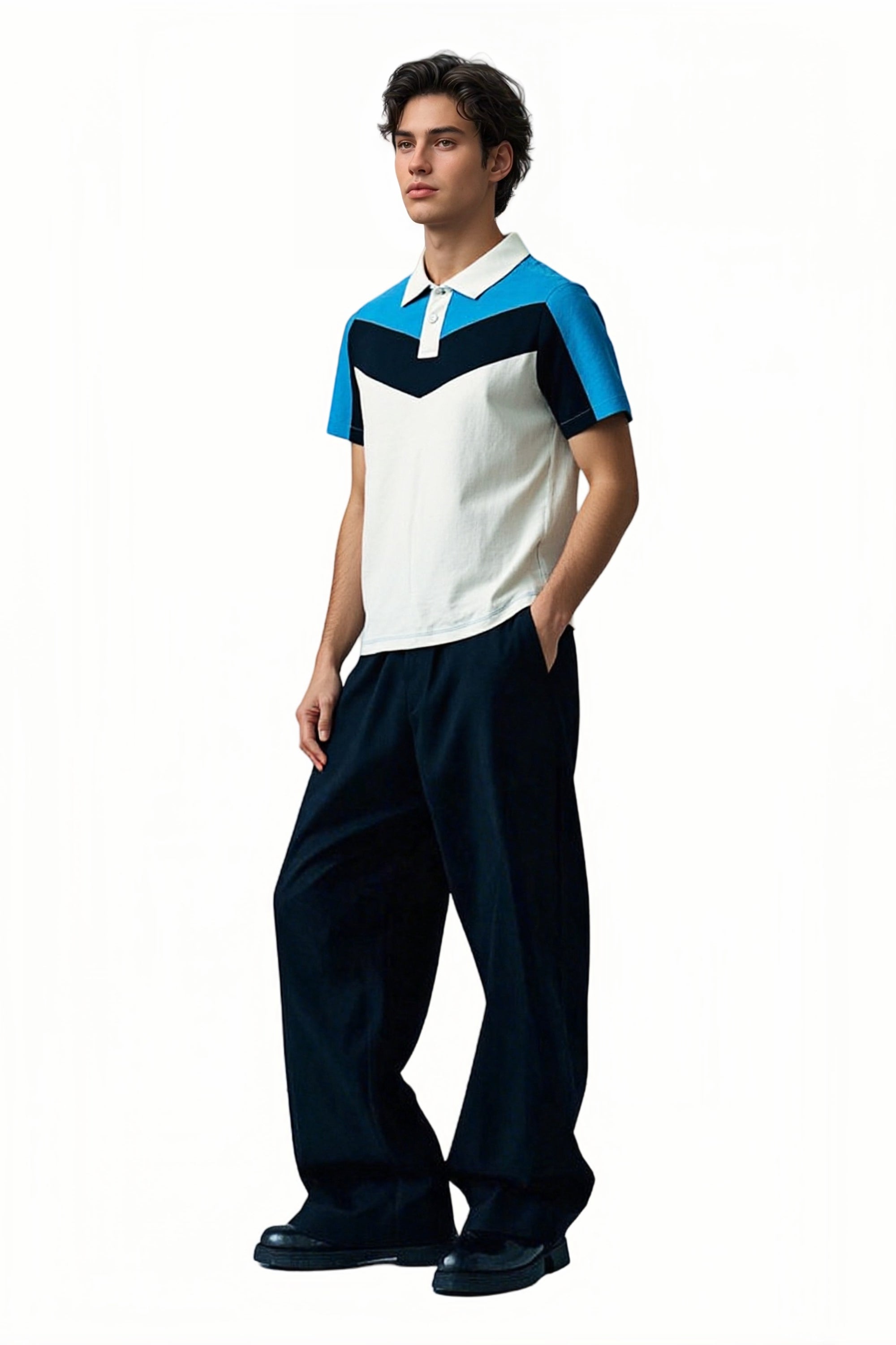 Mens Contrast Collar Polo Shirt Cotton Short Sleeve Classic Fit Casual Pique Top