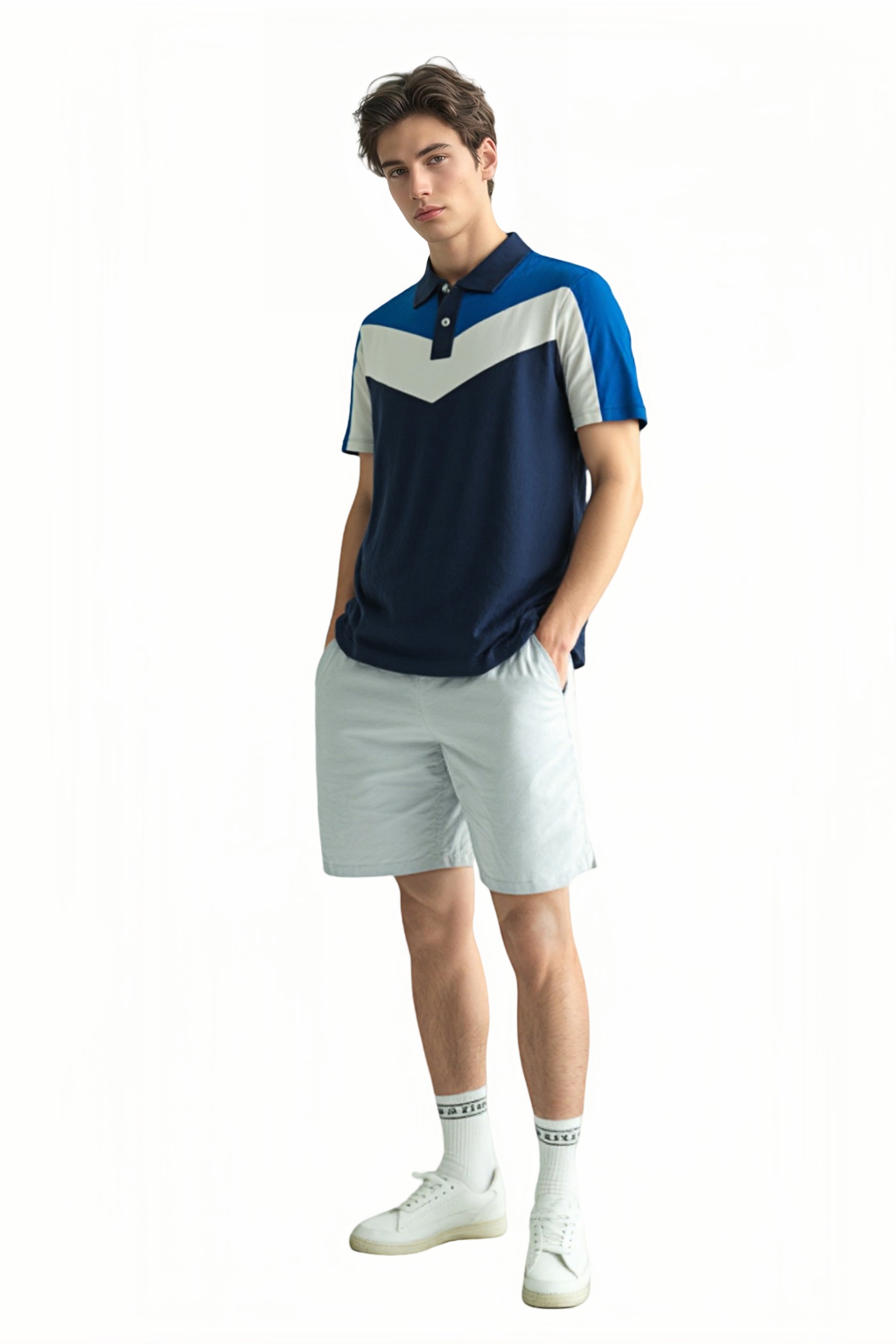 Mens Contrast Collar Polo Shirt Cotton Short Sleeve Classic Fit Casual Pique Top