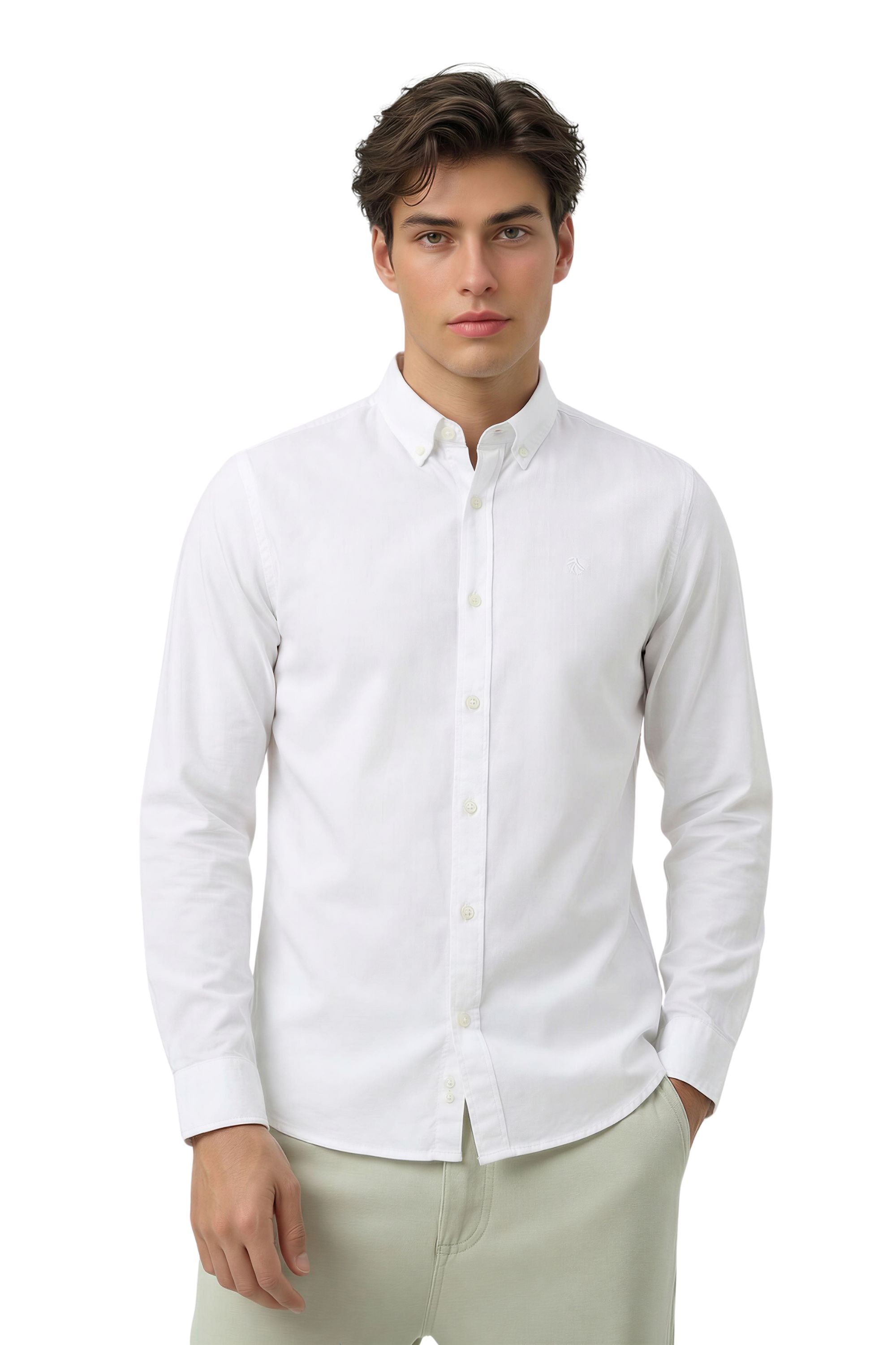 Mens Cotton Shirt Long Sleeve Button Down Collar Regular Fit Smart Casual Top