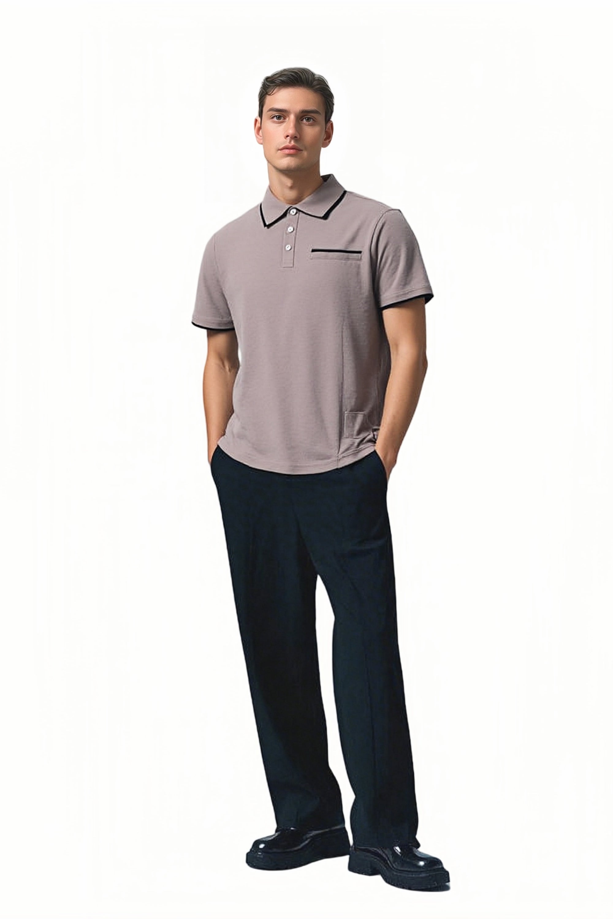 Mens Contrast Tipped Polo Shirt Cotton Short Sleeve Regular Fit Casual Pique Top