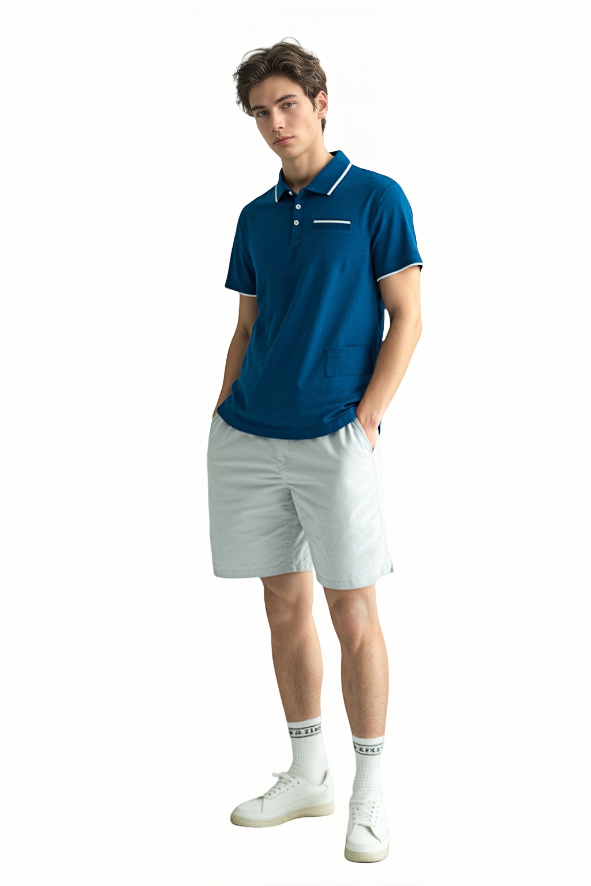 Mens Contrast Tipped Polo Shirt Cotton Short Sleeve Regular Fit Casual Pique Top