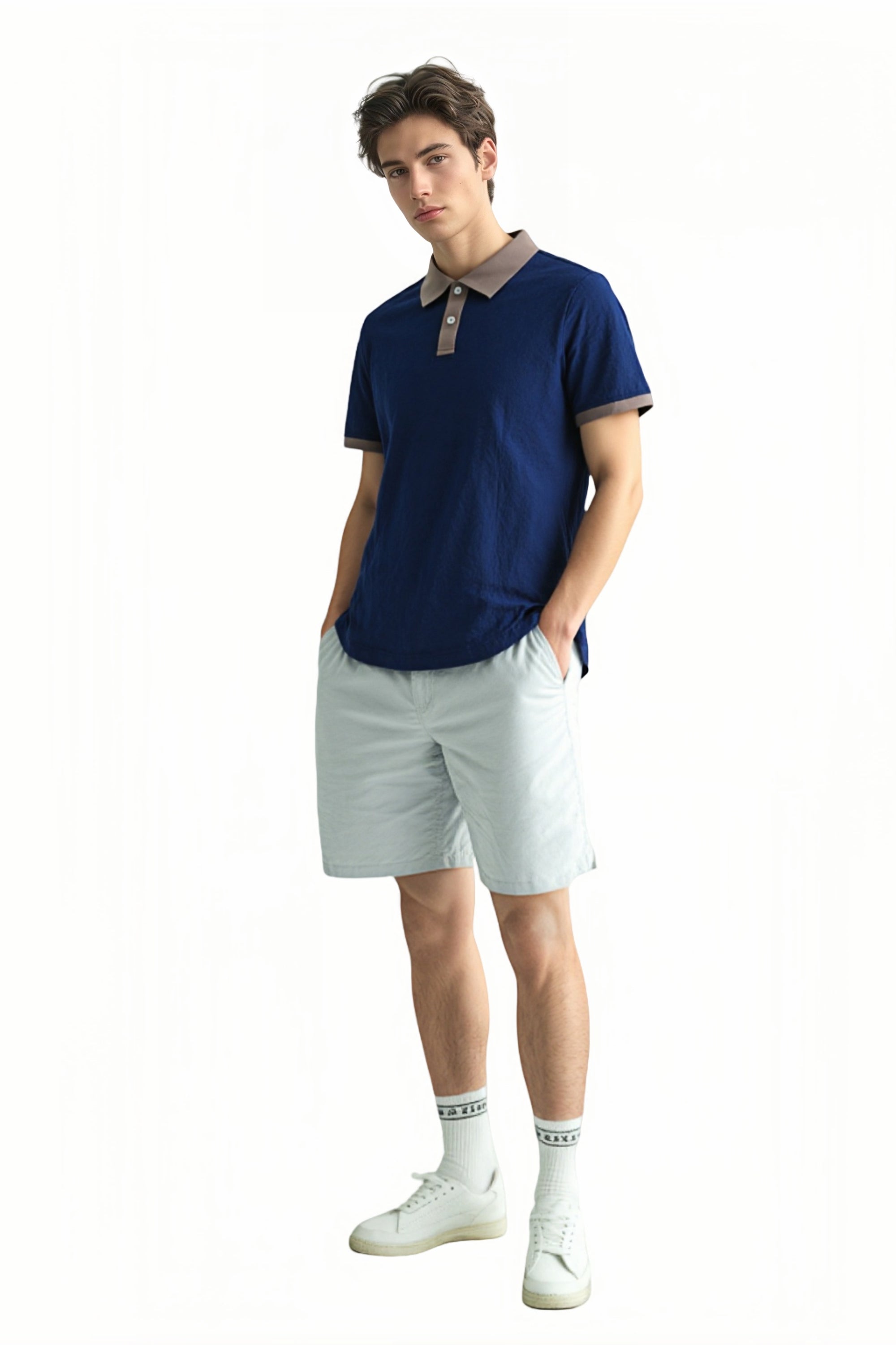 Mens Cotton Polo Shirt Contrast Collar Short Sleeve Casual Classic Fit Pique Top