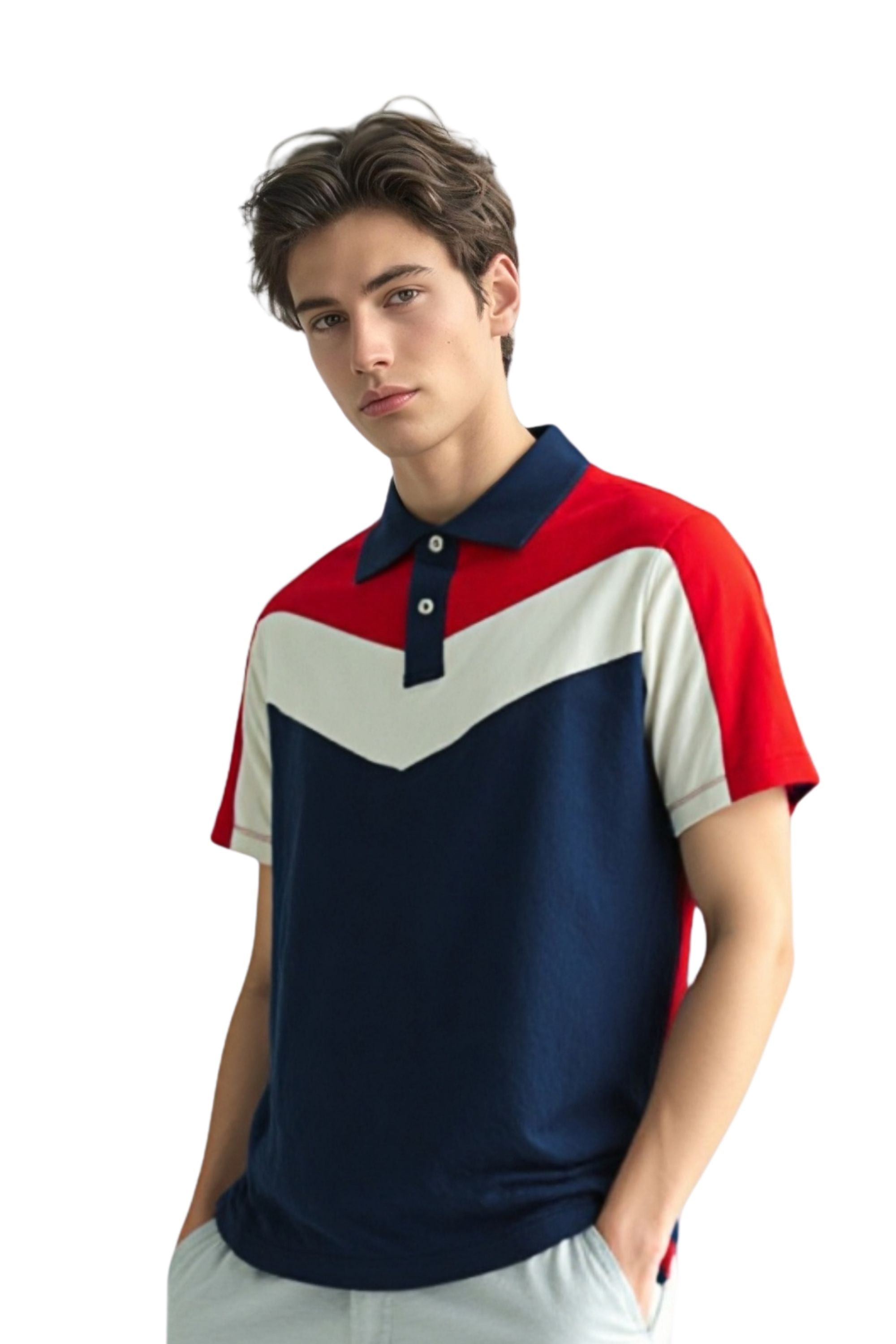 Mens Contrast Collar Polo Shirt Cotton Short Sleeve Classic Fit Casual Pique Top