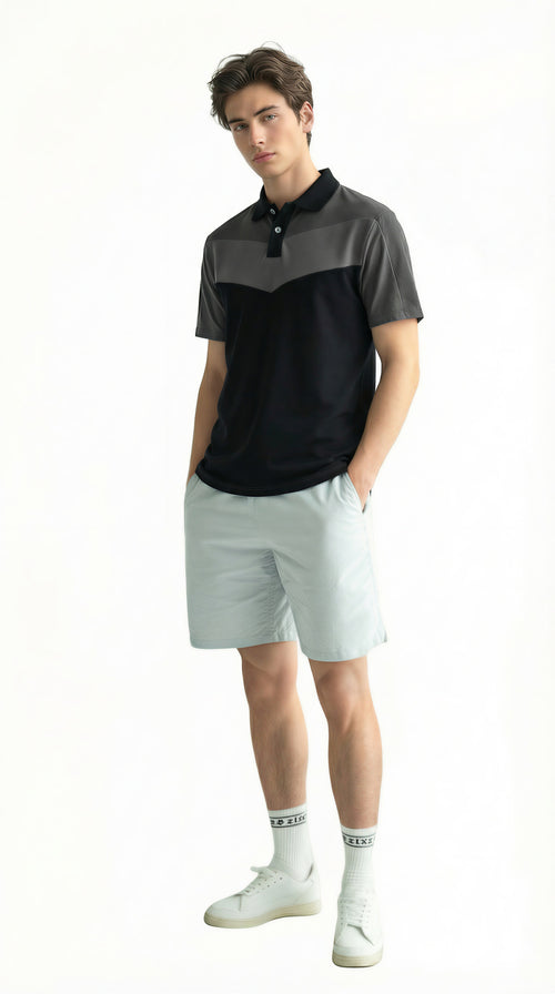 Mens Contrast Collar Polo Shirt Cotton Short Sleeve Classic Fit Casual Pique Top