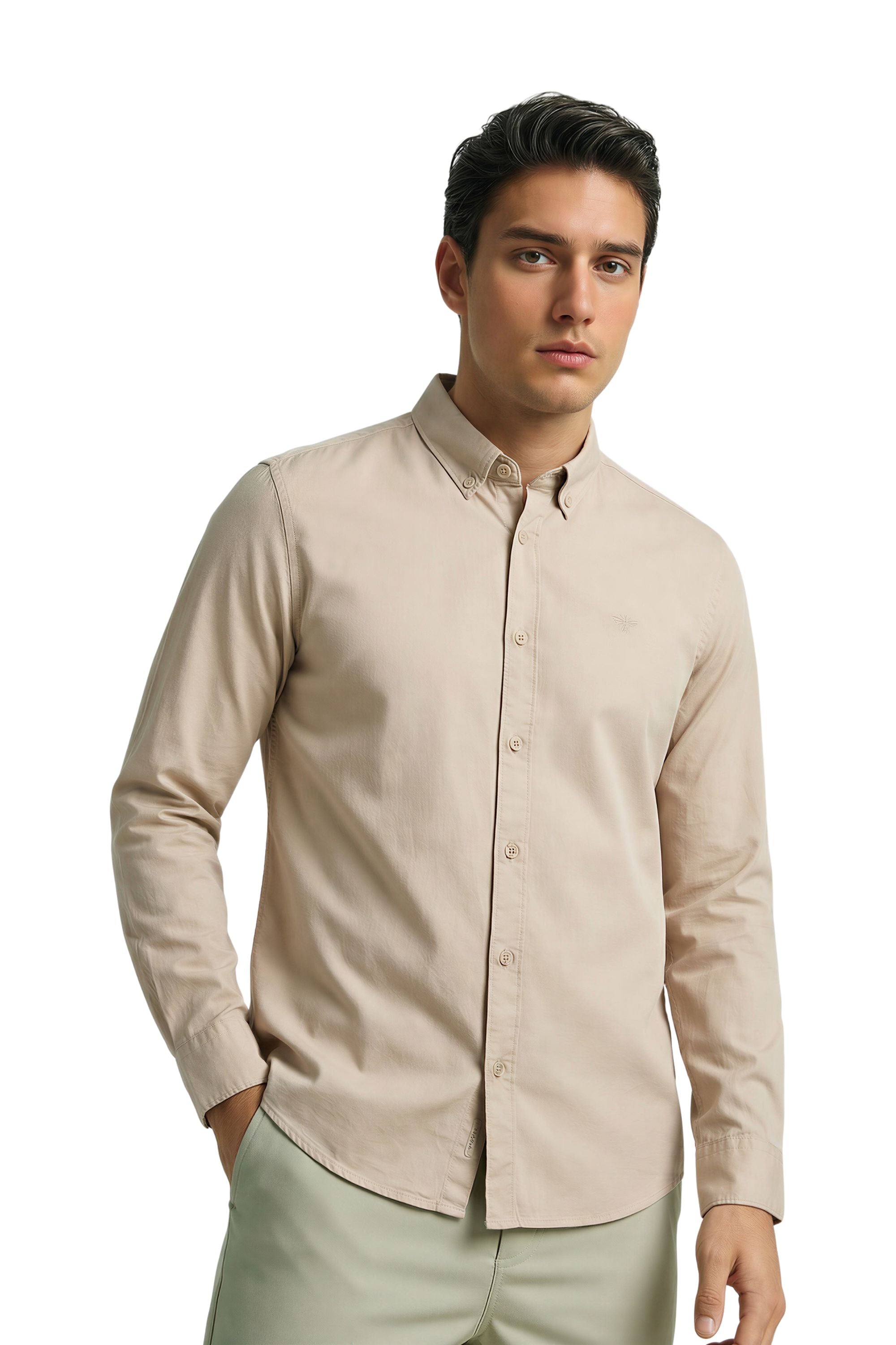 Mens Cotton Shirt Long Sleeve Button Down Collar Regular Fit Smart Casual Top