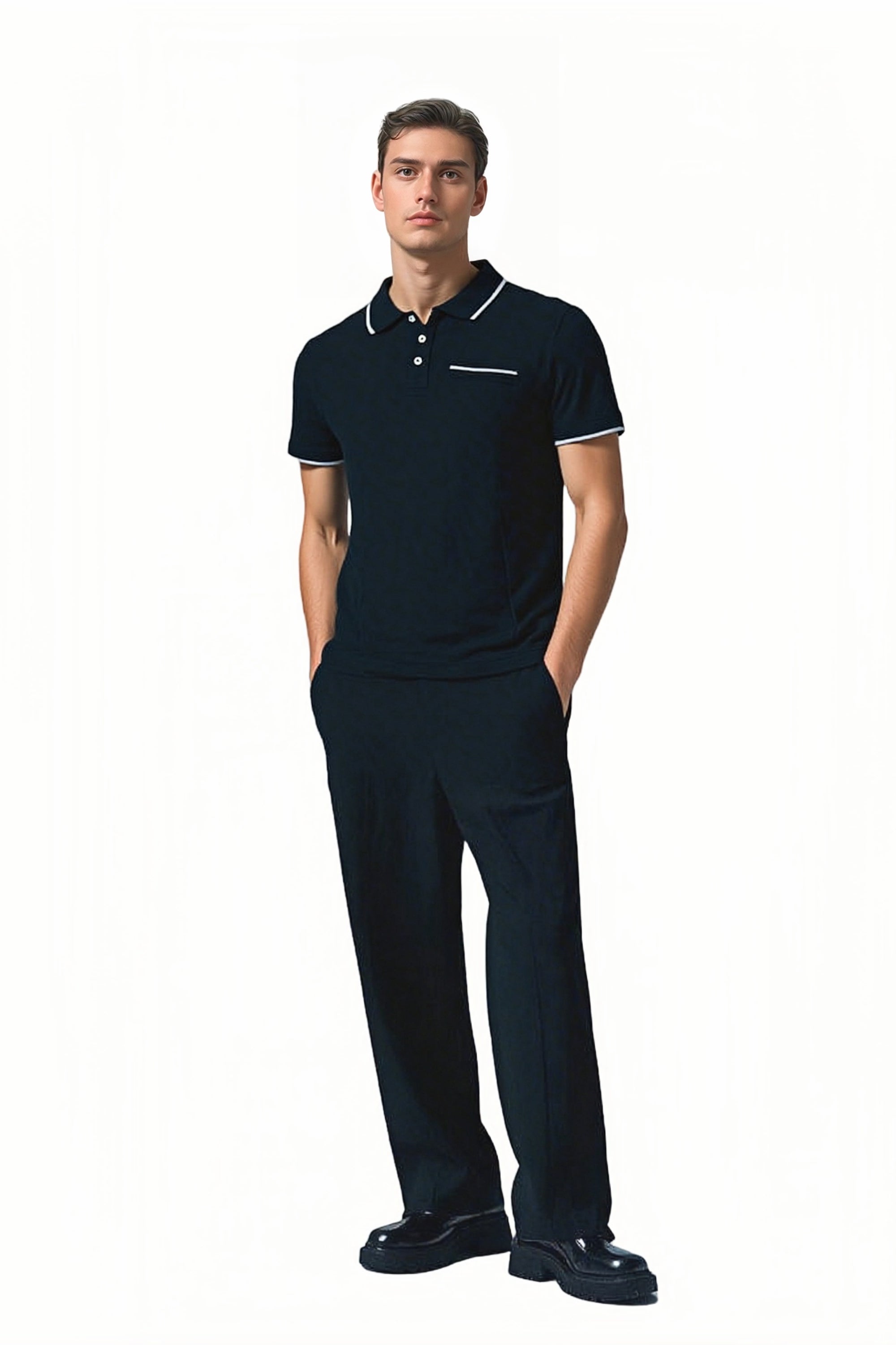 Mens Contrast Tipped Polo Shirt Cotton Short Sleeve Regular Fit Casual Pique Top