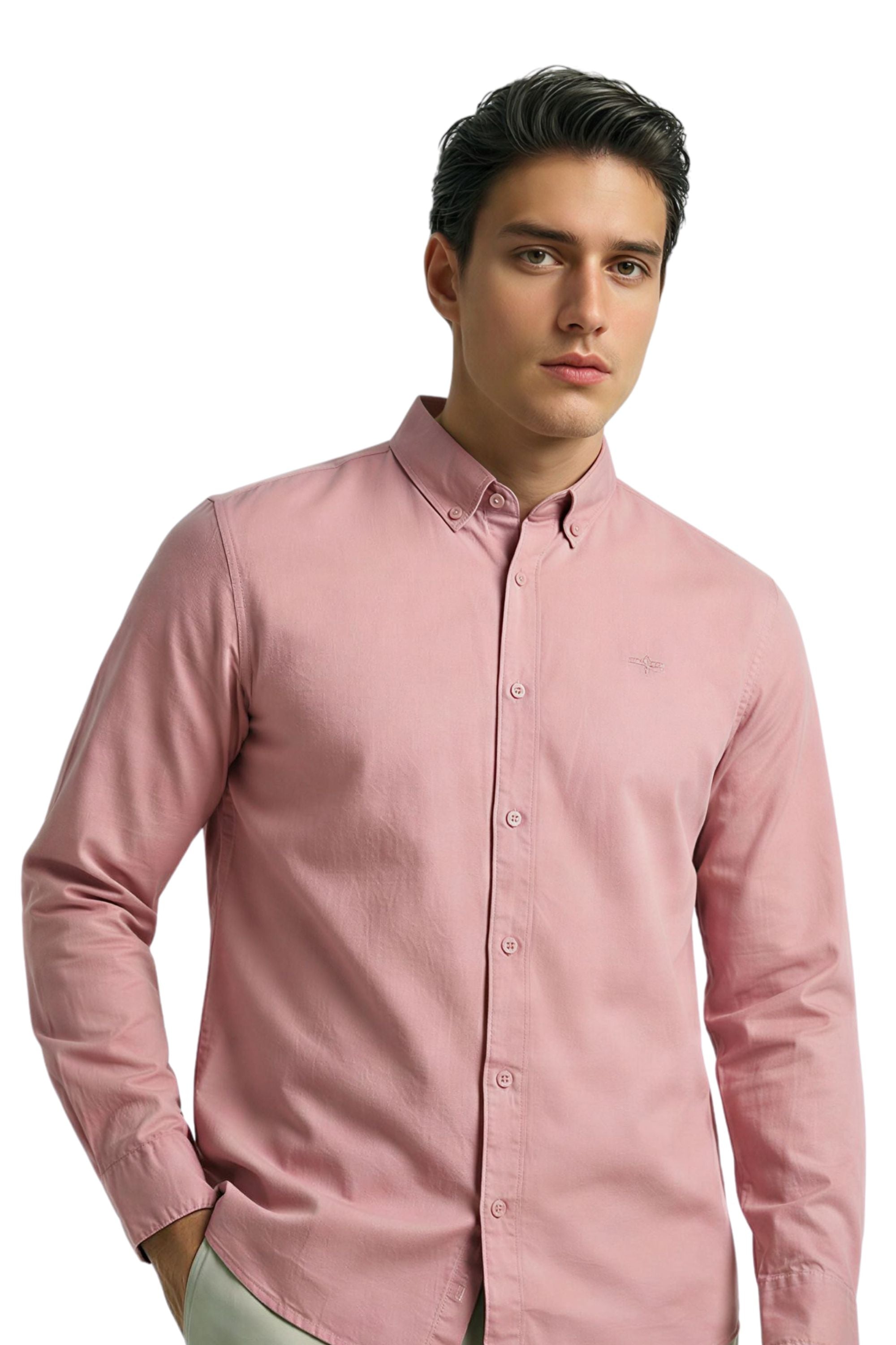 Mens Cotton Shirt Long Sleeve Button Down Collar Regular Fit Smart Casual Top