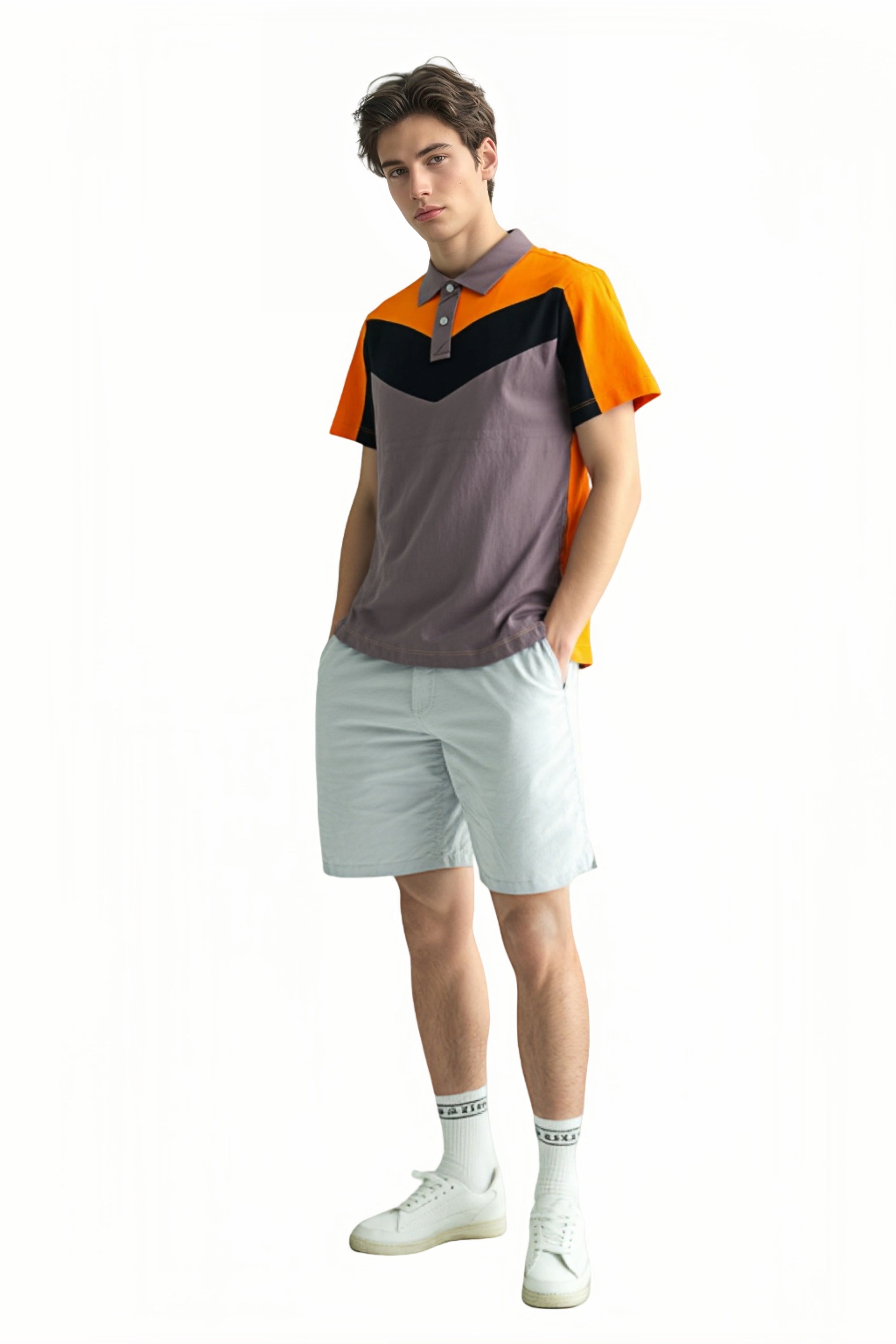 Mens Contrast Collar Polo Shirt Cotton Short Sleeve Classic Fit Casual Pique Top