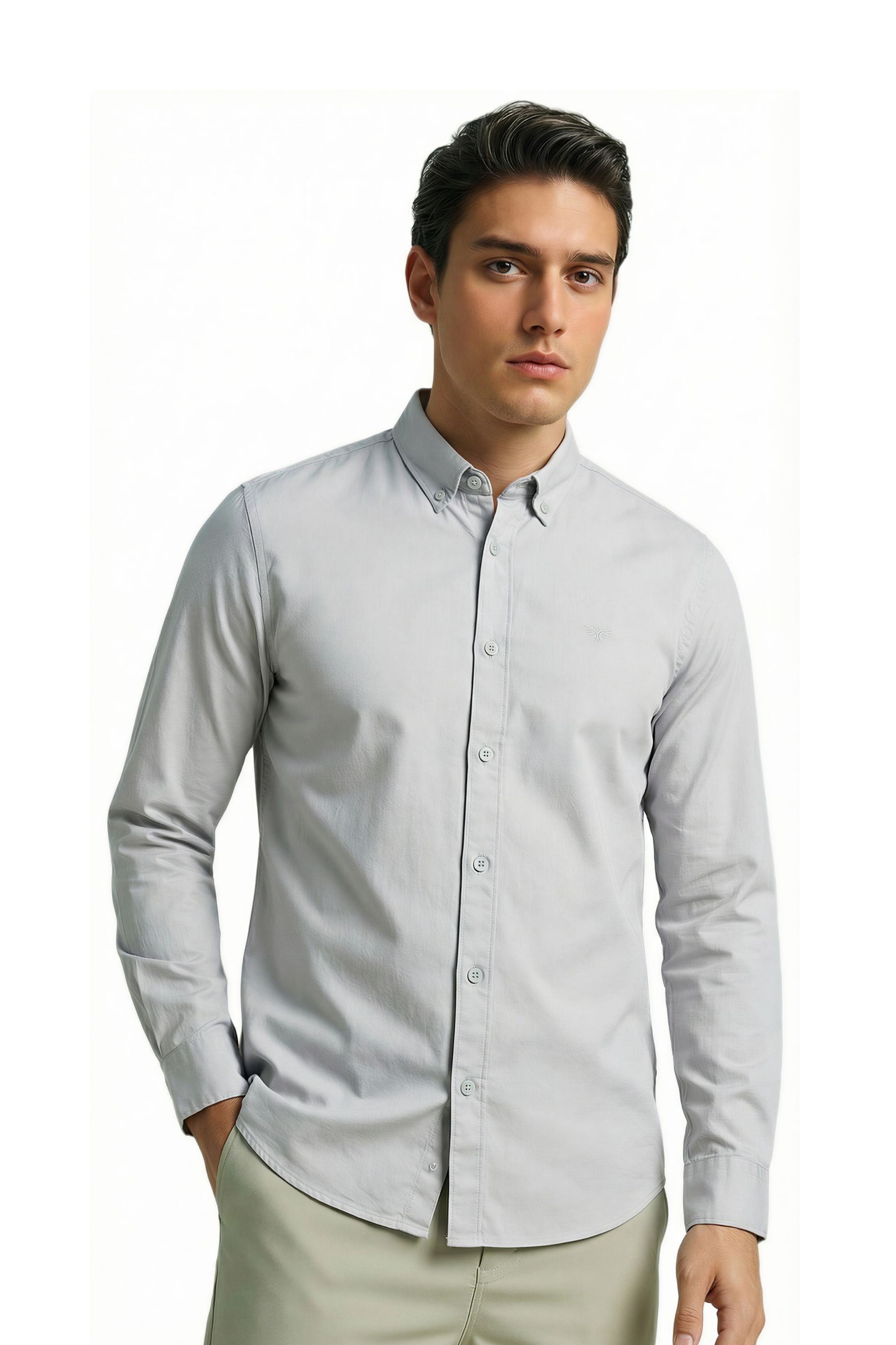 Mens Cotton Shirt Long Sleeve Button Down Collar Regular Fit Smart Casual Top