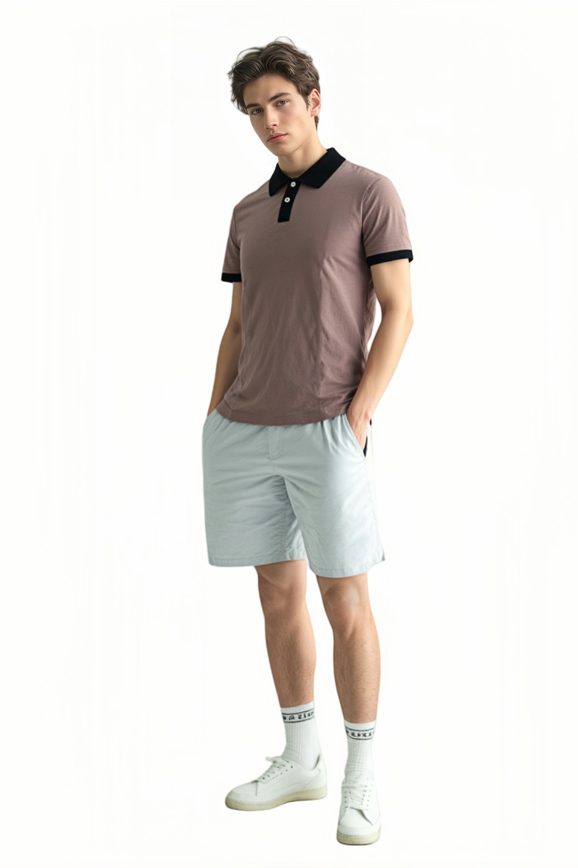 Mens Cotton Polo Shirt Contrast Collar Short Sleeve Casual Classic Fit Pique Top