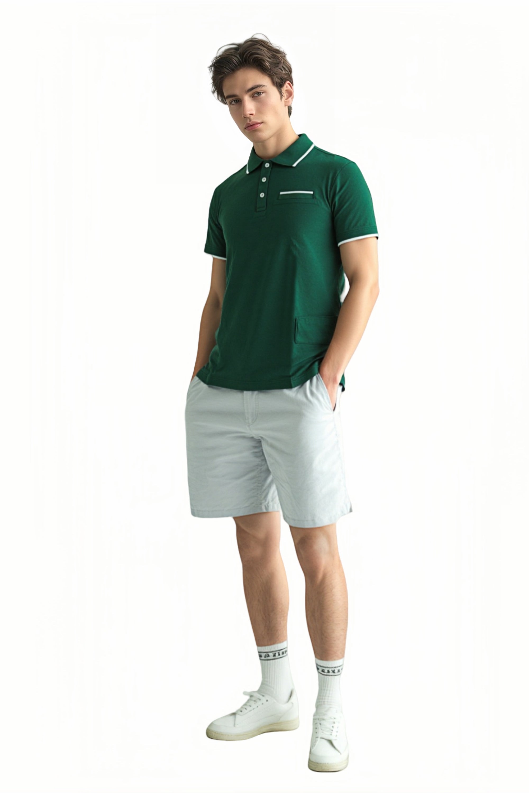 Mens Contrast Tipped Polo Shirt Cotton Short Sleeve Regular Fit Casual Pique Top