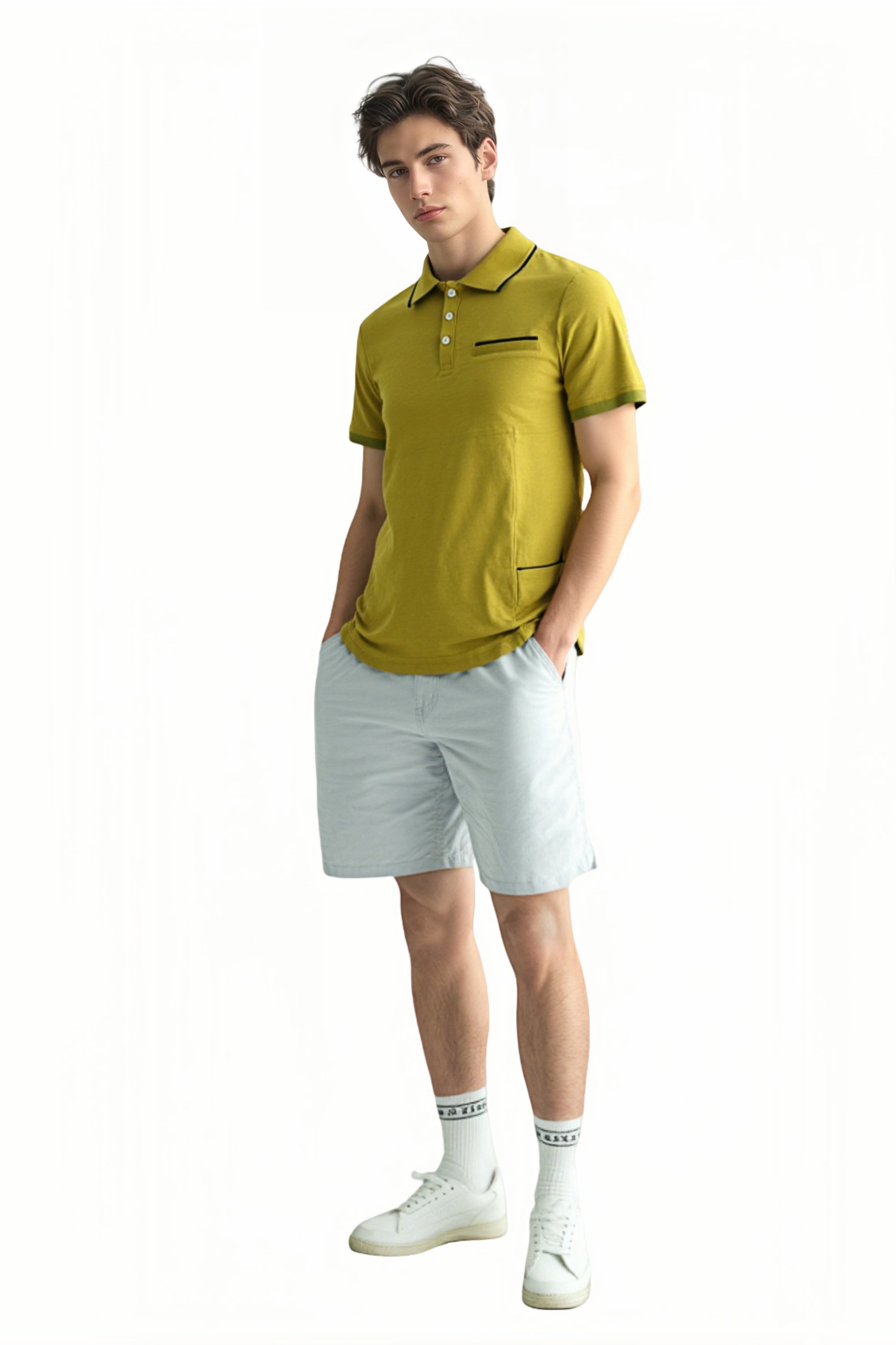 Mens Contrast Tipped Polo Shirt Cotton Short Sleeve Regular Fit Casual Pique Top