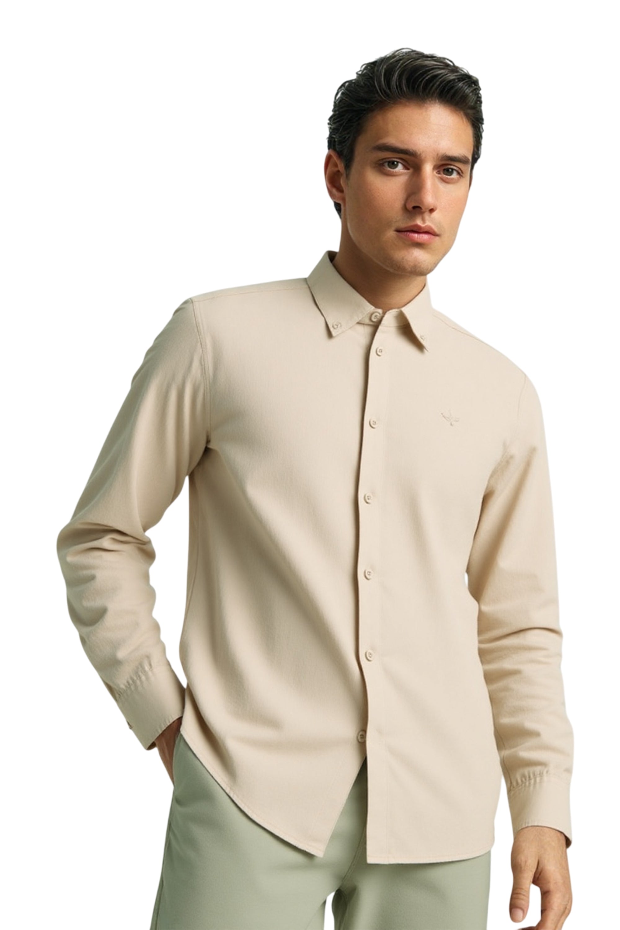 Mens Cotton Shirt Long Sleeve Button Down Collar Regular Fit Smart Casual Top