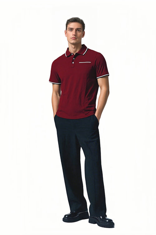 Mens Contrast Tipped Polo Shirt Cotton Short Sleeve Regular Fit Casual Pique Top